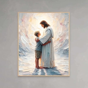 He Loves You, Christian Art, Jesus and Boy, Jesus LDS Art, Bible Verse Wall Art, Christian Painting, Picture of Jesus, Jesus with Children