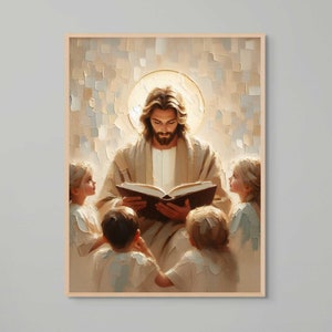 Lessen door Christus, christelijke muurkunst, Jezus met kinderen, Jezus kunst, LDS-kunst, bijbelkunst aan de muur, Jezus met kinderen, foto van Jezus Christus