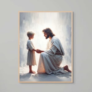 Heavenly Connection, Christian Wall Art, Jesus with Boy, Picture of Jesus and Kids, LDS Art, Bible Painting, Christian Prints, Jesus Prints