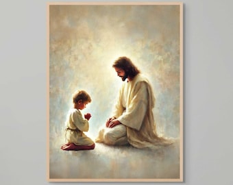 Pray with Him, Christian Painting, Jesus with Boy, Jesus Wall Art, LDS Art, Bible Art, Jesus with Children, Christian Wall Art, Jesus Prints