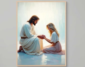 Touch of the Divine, Modern Christian Art, Jesus and Woman, Jesus Christ Art, LDS Art, Bible Wall Art, Christian Painting, Picture of Jesus