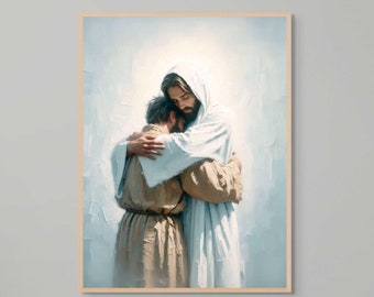 Legame indistruttibile, dipinto cristiano, Gesù che abbraccia l'uomo, arte di Gesù, dipinto LDS, arte biblica, Gesù e l'uomo, immagine di Gesù, arte cristiana