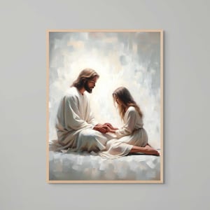 Comfort in Faith, Modern Christian Art, Jesus Praying with Girl, Jesus Painting, LDS Art, Bible Art, Religious Wall Art, Jesus and Woman Art
