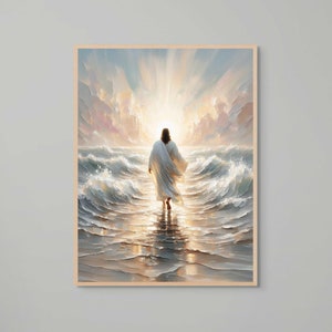 Jesus Walking on Water, Christian Wall Art, Jesus Walks on Water Art, Jesus Painting, LDS Prints, Bible Sketches, Jesus Poster, Jesus JPG