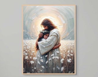 His Love, Christian Painting, Picture of Jesus and Girl Art, Jesus Wall Art, LDS Art, Bible Art, Jesus with Children Art, Jesus and Kids PNG