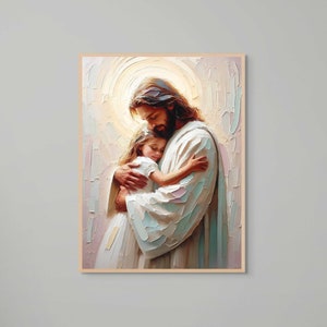Su Salvador, Arte cristiano moderno, Arte de Jesús y la niña, Arte mural de Jesús, Arte SUD, Arte mural con versículos bíblicos, Arte de Jesús y los niños, Jesús con niños