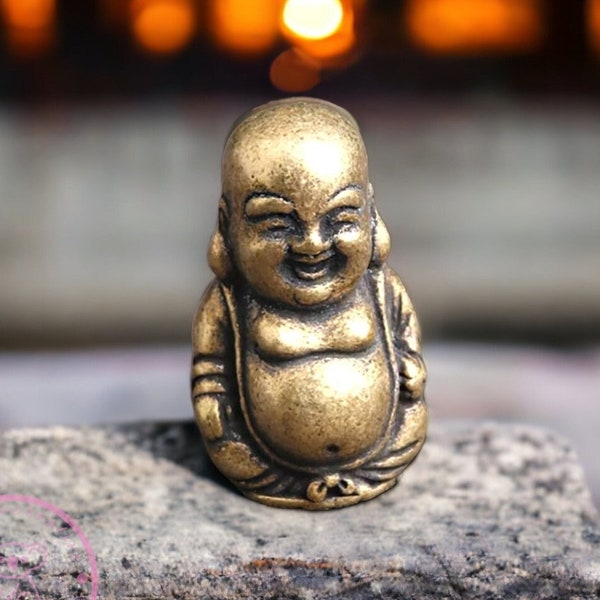 Happy Mini Antique Brass Laughing Buddha, Peace Zen Baby Buddha, Lucky Buddha Figurine, Yoga, Meditation, Tea, Buddha Brass Statue