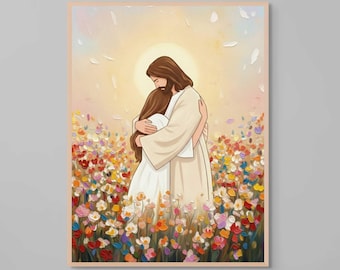 Christ and You, Christian Art, Jesus Hugging Girl, Christian Painting, LDS Art, Bible Printable, Jesus with Woman, Jesus Prints, Jesus Art