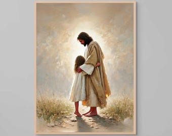 Savior and Girl, Modern Christian Art, Jesus with Girl, Picture of Jesus, LDS Wall Art, Bible Painting, Jesus with Children, Christian Art