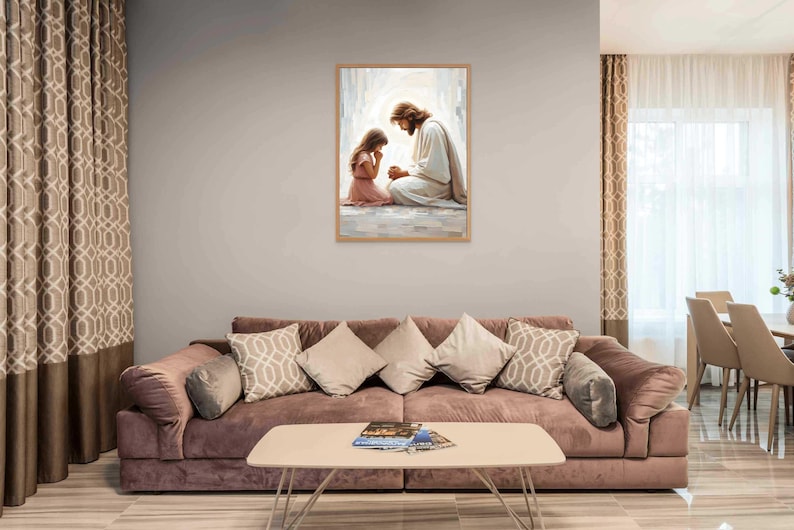 Quiet Prayers, Christian Painting, Jesus Praying With Girl, Jesus