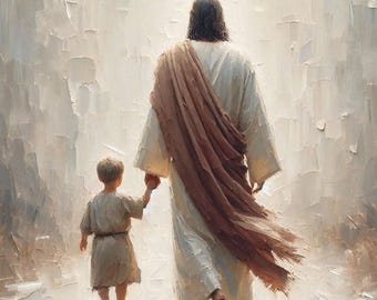 Follow Jesus, Christian Painting, Jesus with Boy, Jesus Prints, LDS Art, Bible Painting, Christian Nursery Art, Picture of Jesus, Jesus Art