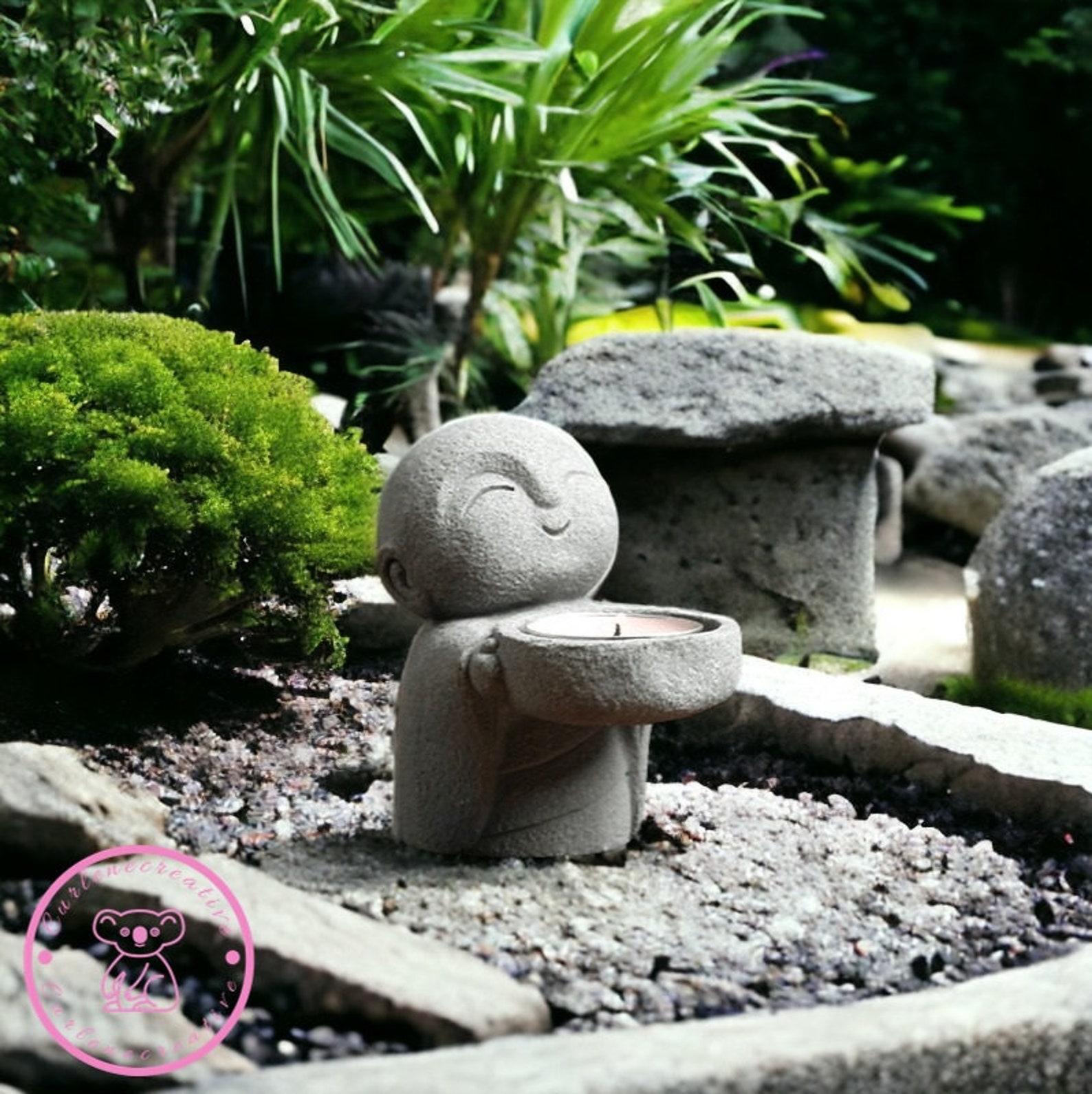 Zen Monk Statue, Sandstone Zen Monk Statue, Japanese Monk Statue, Zen Candle Stick, Monk Garden
