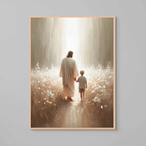 His Savior, Christian Art, Jesus Walking with Boy, Jesus Art, LDS Art, Bible Wall Art, Christ with Children, Jesus Watercolour, Jesus Poster