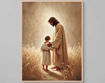 Jesus and Boy, Christian Painting, Jesus with Boy, Jesus Painting, LDS Painting, Bible Printable, Jesus with Children, Christian Wall Art