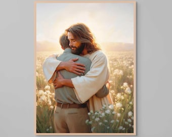 Gesù conosce il tuo dolore, arte cristiana moderna, Gesù con un uomo, immagine di Gesù, arte murale LDS, stampa della Bibbia, arte religiosa, stampe artistiche di Gesù
