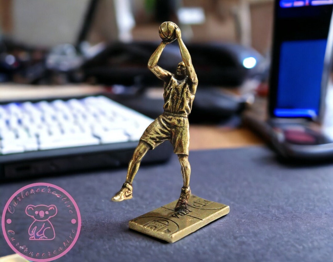 Basketball Player Statue, Brass Basketball Figurine, Fadeaway Jump Shot
