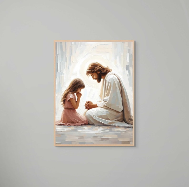 Quiet Prayers, Christian Painting, Jesus Praying With Girl, Jesus