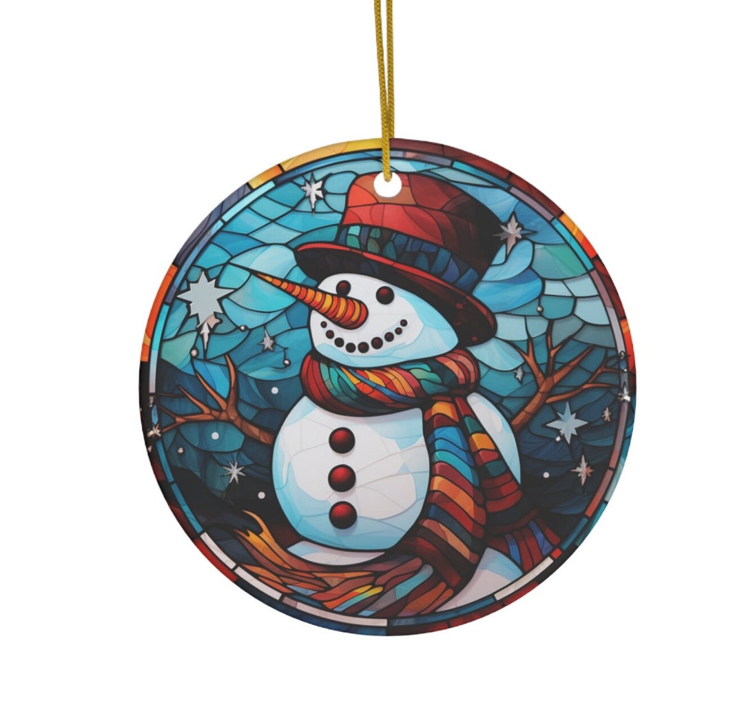 Stained Glass Snowman V Ceramic Ornament Christmas Ornament - Etsy