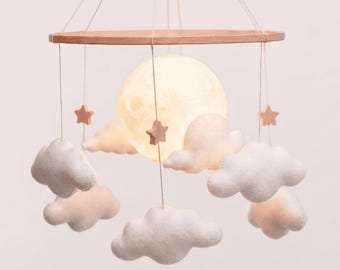 Moon Cloud Night Light Mobile, Baby Decor, Nursery Ceiling Lamp