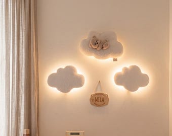 Baby Nursery Wall Light, Neutral Teddy Bear Decor, Handmade Gift