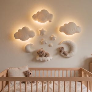 Luces de noche de pared con nubes y control remoto: decoración infantil hecha a mano