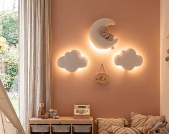 Neutral Nursery Decor, Teddy Bear Wall Night Light for Baby Room