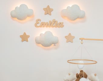 Wooden Name Wall Decor, Cloud Wall Lights Set