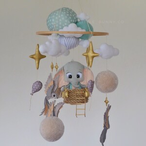 Elephant Air Balloon Baby Mobile: Felt Nursery Decor