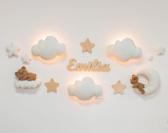 Personalized Teddy Bear Nursery Wall Decor with Clouds and Name