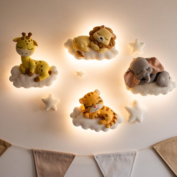 Lámpara de noche con diseño de animales de safari/Lámpara de pared para habitación de bebé/Jirafa, elefante, tigre y león