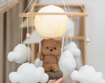 Bear Night Light Mobile, Nursery Ceiling Light, Baby Crib Decor