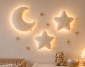 Moon & Stars Nursery Wall Decor, Moon Night Light, Star Wall Lights