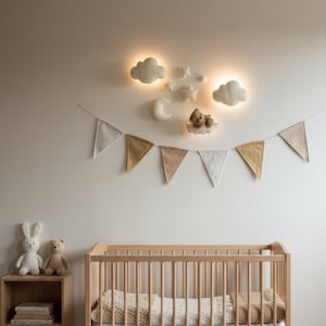 Handmade Bouclé Nursery Wall Decor: Teddy Bear, Moon, Stars LED Light