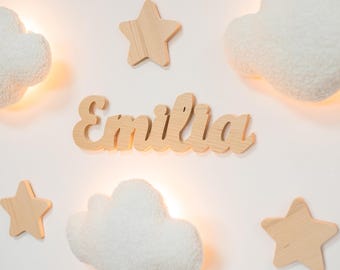 Wooden Name Wall Decor, Cloud Wall Lights Set