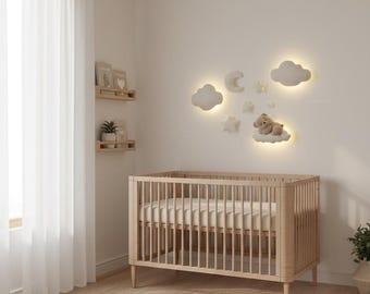Handmade Bouclé Nursery Wall Decor: Teddy Bear, Moon, Stars LED Light