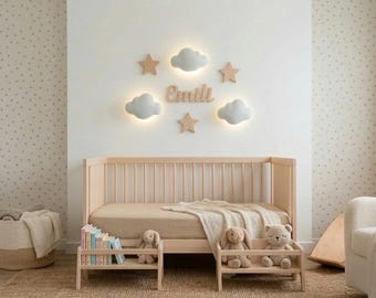 Custom wooden name and wooden stars, Cloud Night Light for Baby Room