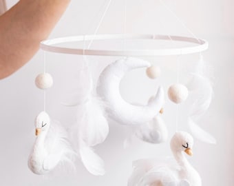 Móvil de cisne para bebé, decoración infantil de fieltro blanco, regalo para baby shower