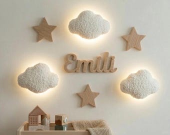 Personalized Cloud Wall Lights Set, Nursery Name Sign