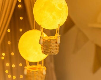 Moon Night Light , Hot Air Balloon Nursery Lamp , Baby Room  Decor