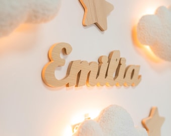 Wooden Name Wall Decor, Cloud Wall Lights Set