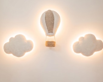 Hot Air Balloon Wall Light, Nursery Night Light Set, Cloud Wall Decor
