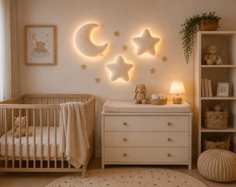 Moon & Stars Nursery Wall Decor, Moon Night Light, Star Wall Lights
