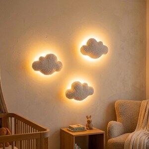 Bouclé Cloud Nursery Light Set: Handmade Teddy Bear Decor image 2