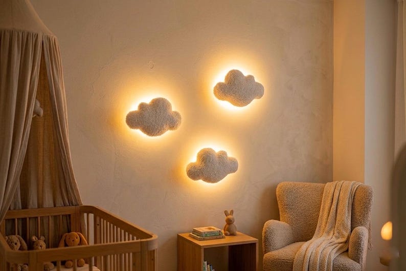 Bouclé Cloud Nursery Light Set: Handmade Teddy Bear Decor image 2