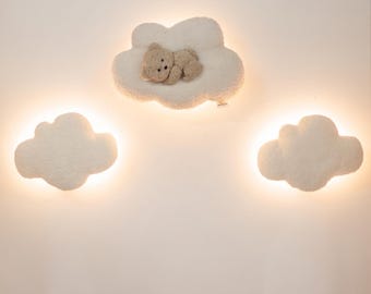 Baby Nursery Wall Light, Neutral Teddy Bear Decor, Handmade Gift