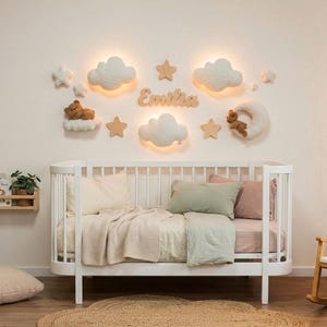 Personalisiertes Teddybär-Kinderzimmer-Dekor mit Wolken und Namen