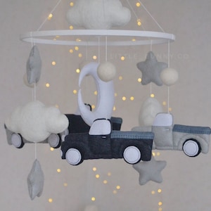 Felt Truck Baby Mobile: Transport Nursery Decor, Gift for Newborn