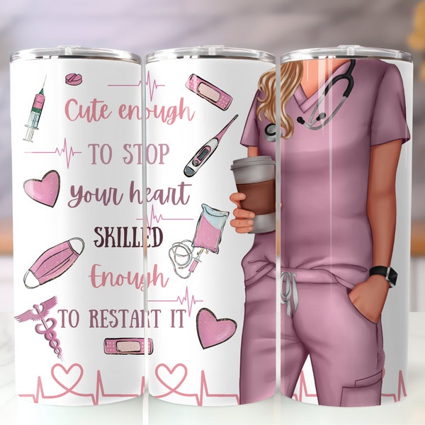 Nurse 20oz Skinny Tumbler Sublimation Design PNG File, Instant Digital Download for Straight Tumbler, Funny Nurse Tumbler Wrap, Medical PNG