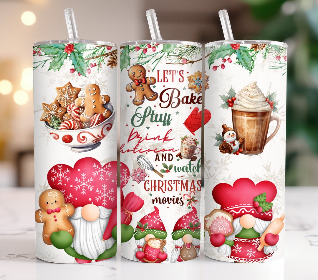 Baking Gnomes Tumbler Wrap, 20oz Skinny Straight Sublimation PNG, Let's