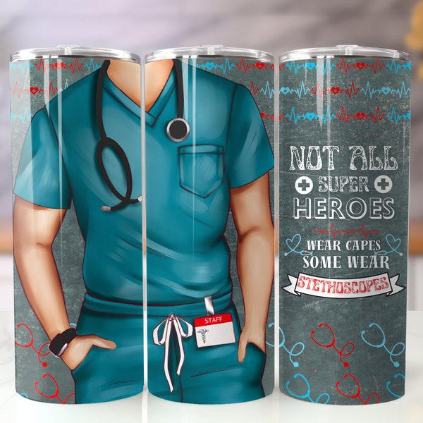 Doctor Tumbler Wrap PNG, 20oz Skinny Tumbler Sublimate Design File, Digital Downloadable Medical Professional Design, Healthcare Profession